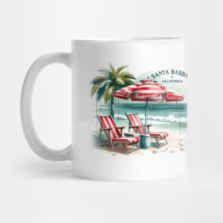 Santa Barbara Vintage Watercolor Beach Scene - California Travel Mug